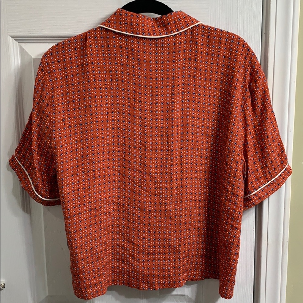 Orange Polka Dot Collared Button Up Shirt - Picture 3 of 4
